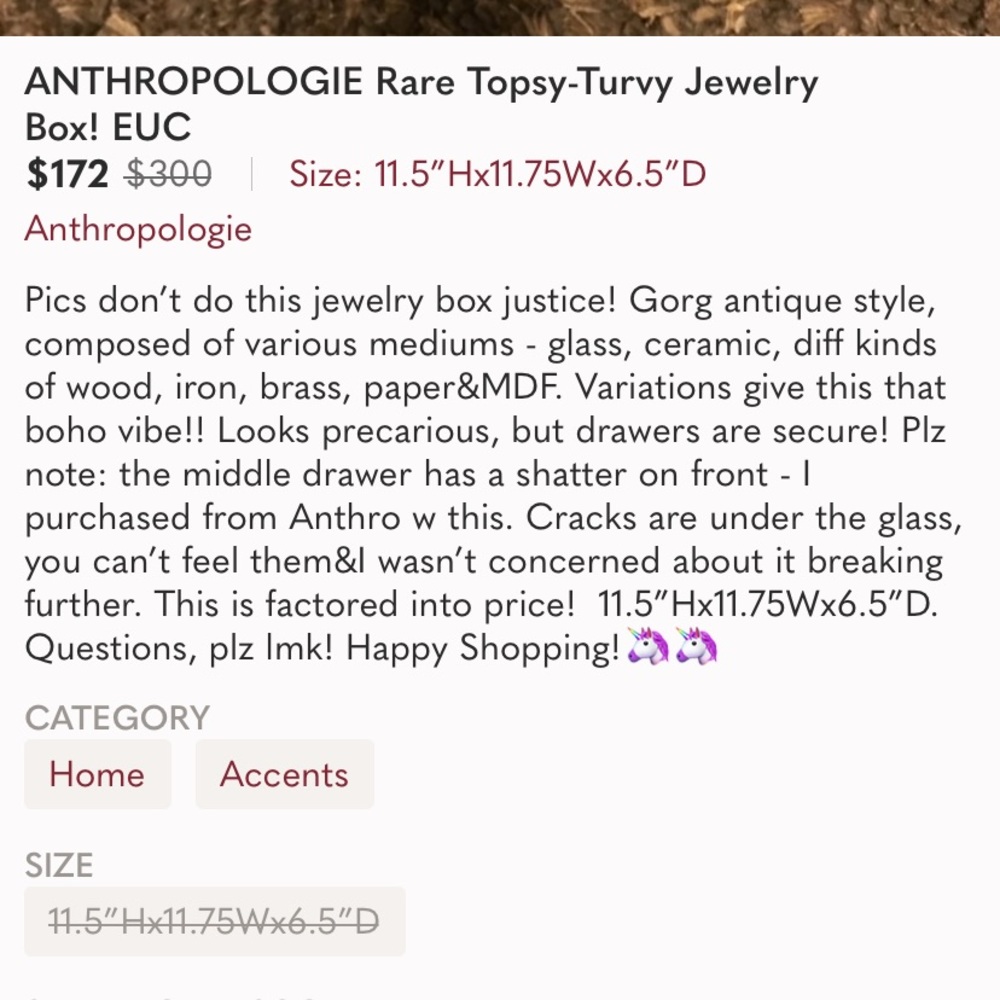 Anthropologie Topsy Turvy Jewelry Box - Picture 2 of 2